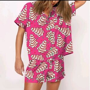 NWT Sheshow Christmas Tree Cake Pajama 2pc.  Shorts Set Size XXL Pink / White